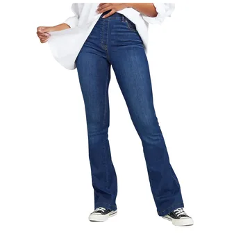 Женские стрейчевые расклешенные джинсы без пуговиц, приталенные джинсы, Джинсовые брюки Regular Fit Jean pantalon taille elastique femme ادامه