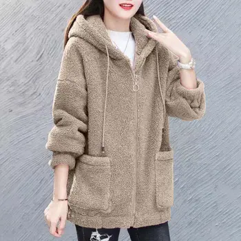 Женский Бархатный свитер 2023, Новый осенне-зимний Свободный кардиган на молнии, утолщенное пальто из шерсти ягненка
