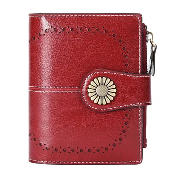 новый кошелек женский короткий масляно-восковой кошелек с нулевым размером кожи, сумка для карточек на молнии, женский кошелек