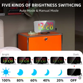 6-дюймовый цифровой будильник с изменяющимся цветом RGB, электрический будильник с режимом автоматического затемнения с красочными цифрами для домашнего офиса