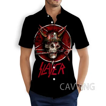 С 3D-принтом Slayer Rock Band, модные повседневные рубашки, мужские / женские рубашки с короткими рукавами, свободные дышащие рубашки