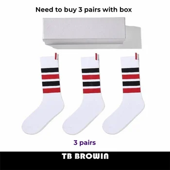 Мужские носки TB BROWIN THOM в Корейскую моду в полоску RWB Без показа, женские хлопковые уличные модные чулки Harajuku