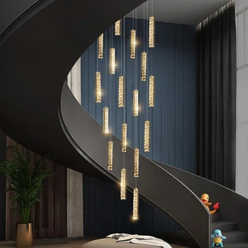Современная хрустальная светодиодная люстра, люстра для гостиной с двойной винтовой лестницей, Роскошное длинное хрустальное освещение для домашнего интерьера