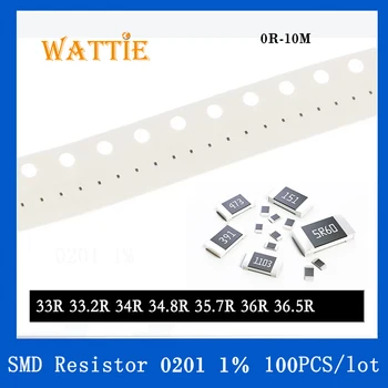 SMD резистор 0201 1% 33R 33,2R 34R 34,8R 35,7R 36R 36,5R 100 шт./лот микросхемные резисторы 1/20 Вт 0,6 мм *0,3 мм
