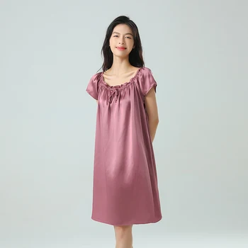 Платье-пижама из 100% шелка тутового цвета, домашняя пижама, женская свободная летняя одежда большого размера с коротким рукавом