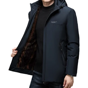 Повседневная модная утепленная мужская длинная парка, зимняя флисовая длинная куртка с капюшоном, Ветровка, пальто, мужская одежда, пальто и пиджаки