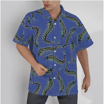 Повседневные рубашки для мужчин с принтом Сороконожки, Пляжные Летние топы на пуговицах с коротким рукавом, 3D Рубашки