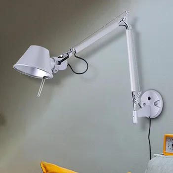 Американский промышленный Светодиодный настенный светильник с длинным рычагом E27, поворотный настенный светильник с длинным рычагом и вилкой для спальни, Прикроватного кабинета, офиса