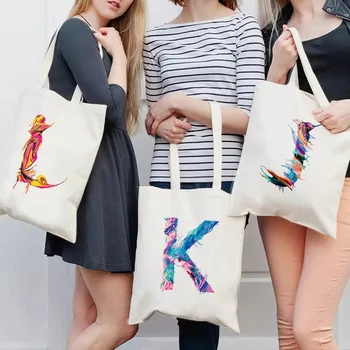 Женская портативная сумка для покупок, повседневная сумка-тоут, сумки для покупок, Эко-холст, сумки на плечо с буквенным принтом, тканевая сумка для мелочей