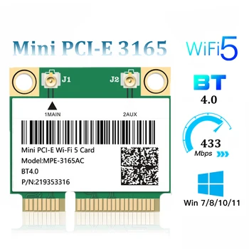 433 Мбит/с Bluetooth 4.0 Mini PCI-E Wifi Карта MPE-3165AC Беспроводная для Intel 3165 802.11ac 2.4G 5 ГГц Для Ноутбука Window 7 8 10 11
