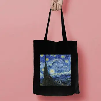Сумка для покупок Van Gogh Сумка для покупок для покупателей Многоразовая сумка для переработки хлопчатобумажная сумка из ткани-бечевки Модные товары 2021 года Классические