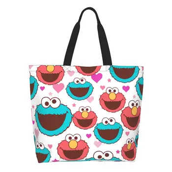 Kawaii Улица Сезам, Мирная сумка для покупок Love, многоразовая сумка для покупок Elmo Cookie Monster Grocery, холщовая сумка для покупок через плечо