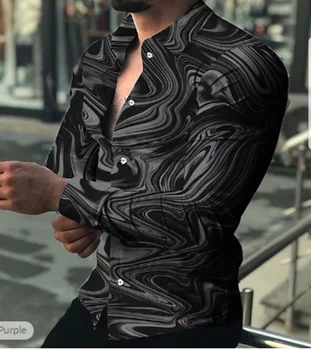 Мужская рубашка с градиентным рисунком, лацкан, 3D печать, уличная одежда с длинными рукавами и принтом на пуговицах, модная повседневная дышащая