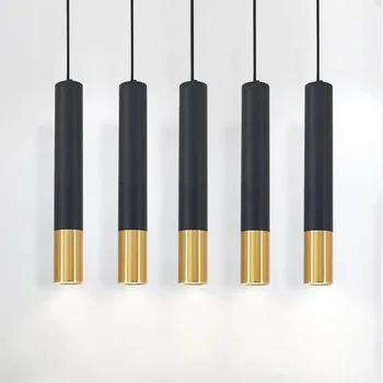 Современные светодиодные подвесные светильники с длинной трубкой, Черный золотой подвесной светильник с регулируемой яркостью, потолочный светильник для гостиной, оформленный
