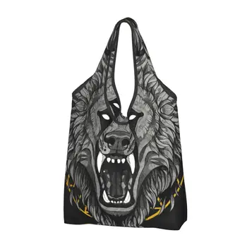 Забавная сумка для покупок в скандинавском стиле Fenri Viking, портативная сумка для покупок в продуктовом магазине через плечо