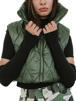 Женский зимний укороченный пуховик с воротником-стойкой, легкая теплая куртка без рукавов, верхняя одежда, жилет с подкладкой