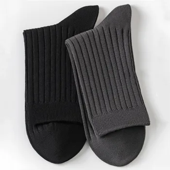 Осенне-зимние носки Мужские хлопковые однотонные деловые носки в полоску, дышащие спортивные мужские носки Sox Sokken, большие размеры