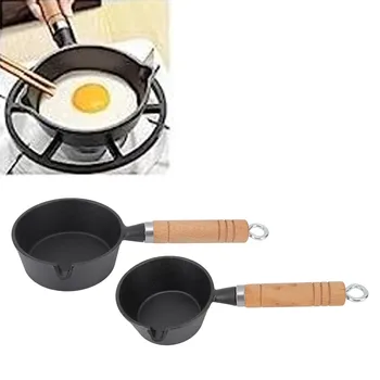 Мини-чугунная сковорода, мини-сковорода для яиц, чугунная сковорода с деревянной ручкой, мини-сковорода с приправами для приготовления пищи в помещении и на открытом воздухе