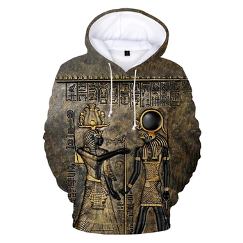 Толстовка с капюшоном в стиле ретро в стиле Древнего черного Египта с 3D-принтом для мужчин и женщин, осенний повседневный пуловер, толстовка в стиле харадзюку Оверсайз