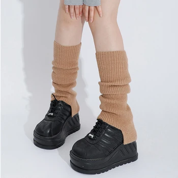 Женские вязаные гетры однотонного цвета Y2K, винтажные нерегулярные ботинки, манжеты для обуви, чехлы, осенне-зимний повседневный теплый чехол для ботинок