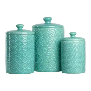 Набор керамических канистр с тиснением из 3 предметов, синий