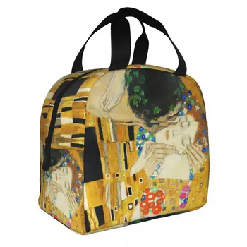 Женская сумка-тоут с изоляцией Klimt Kiss, портативный термоохладитель, ланч-бокс Gustav Klimt Freyas Art, Рабочие школьные сумки для еды