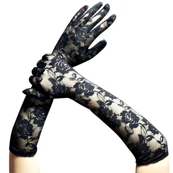 Кружевные перчатки для женщин – Длинные свадебные перчатки с цветочным узором для невесты, атласные перчатки длиной до локтя, аксессуары с клапанами