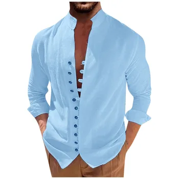 Винтажная рубашка для мужчин, новая повседневная рубашка свободного покроя из хлопка и льна в стиле ретро с длинными рукавами, винтажная одежда, кардиган, прямая поставка