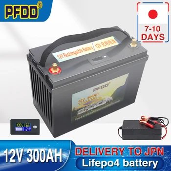 Аккумулятор LiFePO4 емкостью 12 В 300 Ач, встроенный литий-железо-фосфатный элемент BMS для кемпинга на открытом воздухе, гольф-кар, солнечная батарея с зарядным устройством