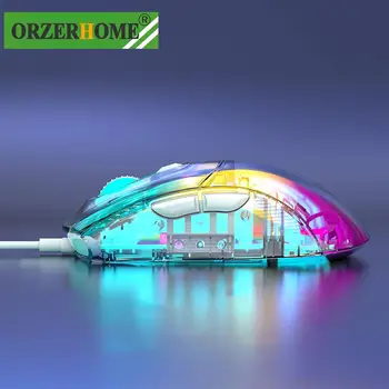 ORZERHOME Прозрачная RGB Проводная Мышь с 7 клавишами Макропрограммирования 12800 точек на дюйм Игровые Мыши Со Светодиодной Подсветкой Портативная Геймерская Мышь для Ноутбука