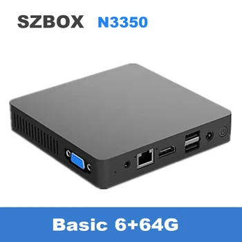 SZBOX N3350 Безвентиляторный дизайн Мини-ПК 6 ГБ 64 ГБ Windows 10 2,4 G WiFi 1000M BT4.0 HD VGA Офисный SATA SSD Настольный компьютер