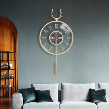HXL Nordic Light Роскошные настенные часы с головой оленя Креативные часы Модные часы для гостиной