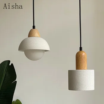 Подвесной светильник из японского белого песчаника, дизайнерский барный столик из массива дерева в ресторане, подвесной светильник для прикроватной тумбочки в спальне, светодиодная люстра
