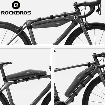 Велосипедная сумка ROCKBROS 1,5 л 600D, водонепроницаемая велосипедная сумка, треугольные сумки с передней трубкой, удлиненные велосипедные сумки на двойной молнии, аксессуары для велосипедов
