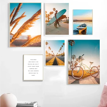 MOINES Sunset Surf Boy, плакаты на скандинавскую тематику, велосипед, Паромная переправа, Настенное искусство, холст, живопись, пейзаж, настенные картины для гостиной