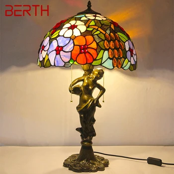 Настольная лампа BERTH Tiffany LED Creative Exquisite Flowers Настольная лампа из цветного стекла Декор для дома, кабинета, спальни, прикроватной тумбочки в отеле