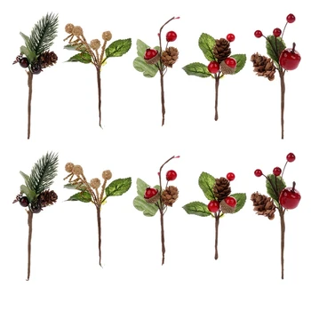 30шт красных рождественских ягод и сосновых шишек С ветками Падуба Для праздничного цветочного декора, цветочных поделок.