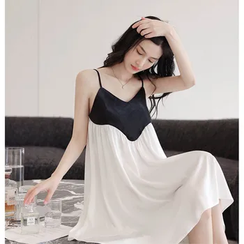 Ночная рубашка в стиле пэчворк, пижамы, женское ночное платье в корейском стиле с V-образным вырезом, летняя пижама для сна, пижама на тонких бретельках, домашняя одежда
