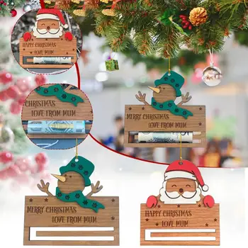 Рождественский кошелек в форме оленя, уникальный деревянный кулон Санта-Клауса с ремешком, Праздничный рождественский держатель для денег для украшения вечеринки