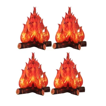 4 Упаковки объемного пламени из 3D картона, украшение для костра для кемпинга, Праздничная вечеринка, Рождество