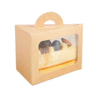 50 шт. / лот, портативная коробка для упаковки нарезанного торта, Прозрачное окно, Крафт-бумага, Треугольные коробки для сэндвичей и кексов