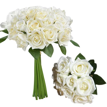 Свадебный букет из искусственных натуральных роз с шелковой атласной лентой, Розово-белое шампанское для подружек невесты, Свадебная вечеринка