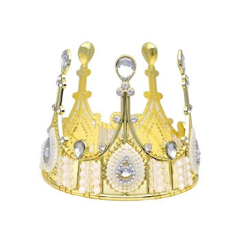 4шт Золотая Корона Тиара Топпер для торта для душа ребенка День рождения Принцессы Украшения свадебного торта Горный хрусталь Кристалл