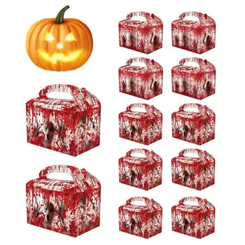 Подарочные коробки из крафт-бумаги для Хэллоуина, 12 шт, коробка из крафт-бумаги с кровавыми отпечатками пальцев для Хэллоуина, Декоративная сумка для хранения в форме рога