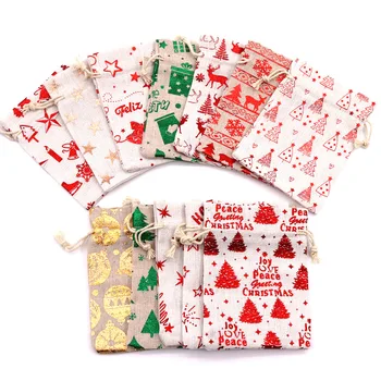 Рождественский пакет для конфет, подарочная упаковка на шнурке, Рождественское украшение, Снежинка, мешковина, сумка для хранения, подарочная сумка для вечеринки, домашний декор
