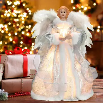 1 шт. Белые куклы-Ангелы, звезда, светодиодная светящаяся подвеска, Рождественская елка, Нежный топ, Статуя Ангела, украшения, Праздничные принадлежности