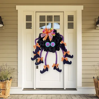 Подвеска в виде фиолетового венка для ведьмы на нескольких ножках на Хэллоуин, Праздничное украшение, реквизит для украшения входной двери, цветок, трава 2023