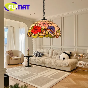 Стеклянный потолочный светильник FUMAT Tiffany в пасторальном стиле, деко, гостиная, столовая, кабинет, спальня, балкон, подвесной светильник morning glory