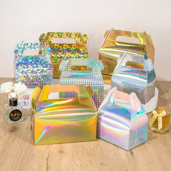 Голографическая Подарочная коробка для торта, конфет, печенья, Портативная коробка для угощений на День Рождения, Детский душ, Украшения для новобрачных, Свадебная вечеринка