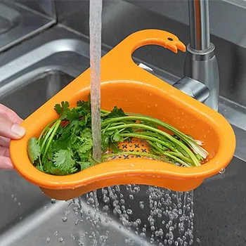 Корзина для сливного сита для кухонной раковины, фильтр для остатков мусора, Подвесное устройство для мытья овощей в форме лебедя, Треугольный стеллаж для хранения